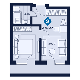 Квартира 33,3 м², 1-комнатные - изображение 1
