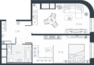 Квартира 52,1 м², 1-комнатная - изображение 1