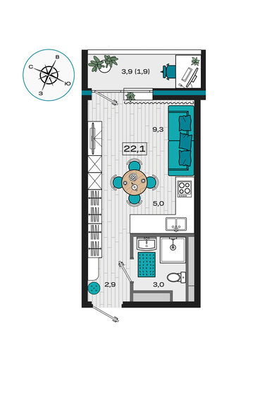 22,1 м², квартира-студия 2 696 200 ₽ - изображение 61