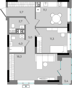 Квартира 61,5 м², 2-комнатная - изображение 1