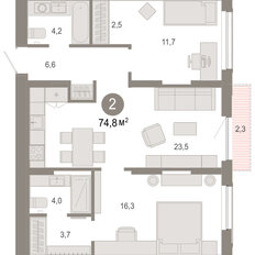 Квартира 74,8 м², 2-комнатная - изображение 3