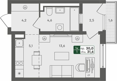 Квартира 30 м², студия - изображение 1