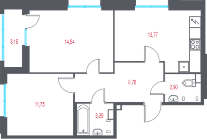 Квартира 57,1 м², 2-комнатная - изображение 1