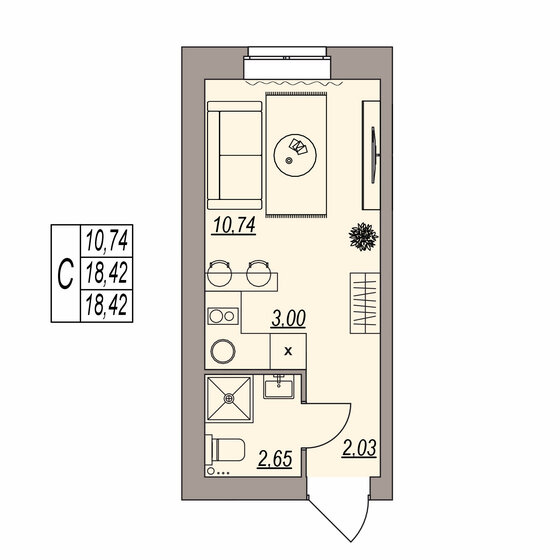 18,4 м², квартира-студия 3 684 000 ₽ - изображение 12