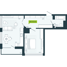 Квартира 53 м², 2-комнатная - изображение 1