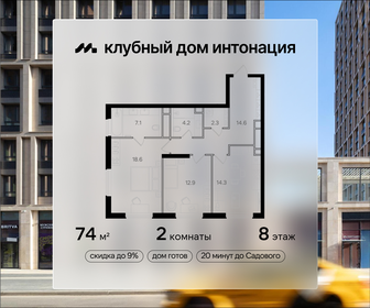 Квартира 74 м², 2-комнатная - изображение 1