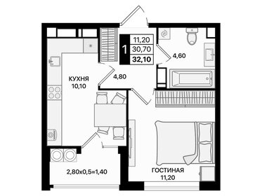 Квартира 32,1 м², 1-комнатная - изображение 1