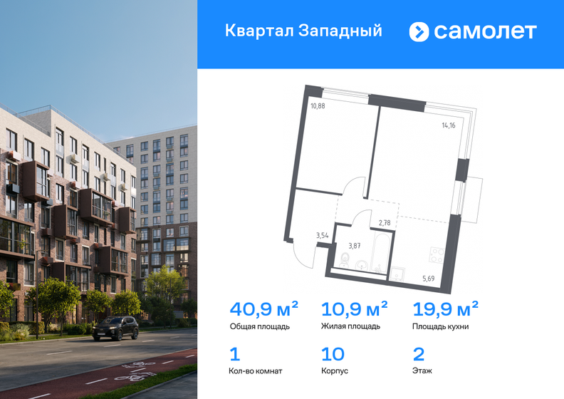 40,9 м², 1-комнатная квартира 10 393 707 ₽ - изображение 37