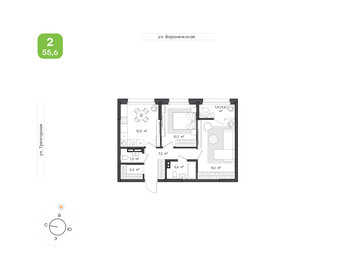 Квартира 55,6 м², 2-комнатная - изображение 1
