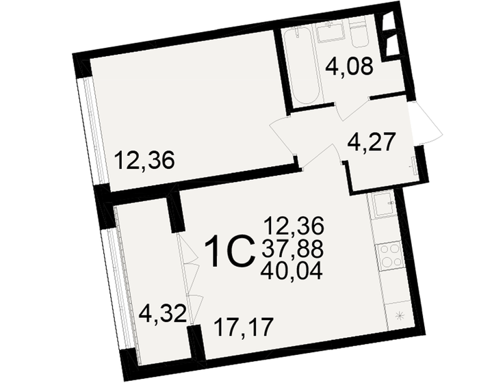 40 м², 1-комнатная квартира 4 484 480 ₽ - изображение 1