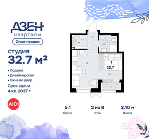 Квартира 32,7 м², студия - изображение 1