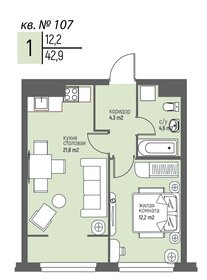 Квартира 42,9 м², 1-комнатная - изображение 1
