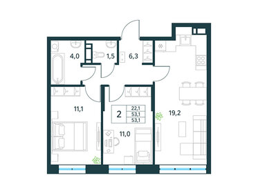 Квартира 53,1 м², 2-комнатная - изображение 1