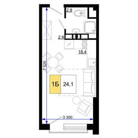 Квартира 24,1 м², 1-комнатные - изображение 1