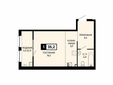 Квартира 35,2 м², 1-комнатная - изображение 1