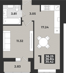 Квартира 38,3 м², 1-комнатная - изображение 1