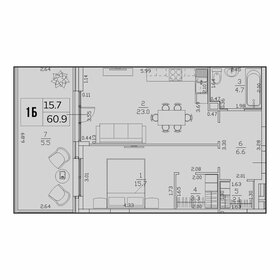 Квартира 60,9 м², 1-комнатная - изображение 1