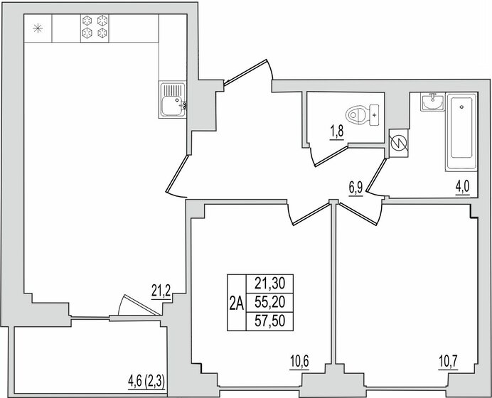 57 м², 2-комнатная квартира 6 600 000 ₽ - изображение 70