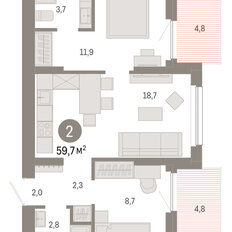Квартира 59,7 м², 2-комнатная - изображение 3
