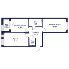 Квартира 66,9 м², 2-комнатная - изображение 3