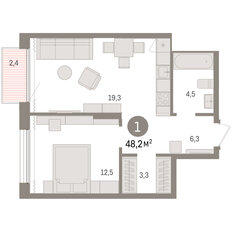 Квартира 48,2 м², 1-комнатная - изображение 3