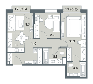 Квартира 62,2 м², 3-комнатная - изображение 1