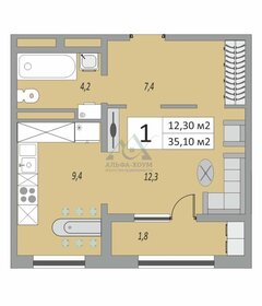 Квартира 35,1 м², 1-комнатная - изображение 1