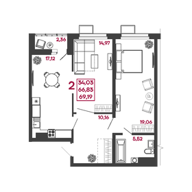 Квартира 69,2 м², 2-комнатная - изображение 1