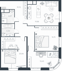 Квартира 99,7 м², 3-комнатная - изображение 1