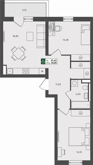 70 м², 2-комнатная квартира 8 500 000 ₽ - изображение 84