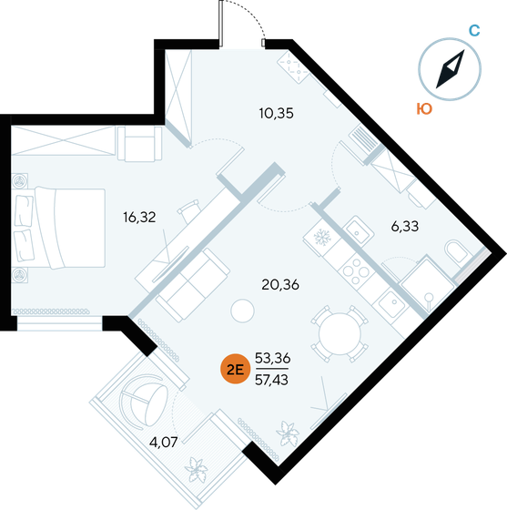 57,4 м², 1-комнатные апартаменты 17 770 220 ₽ - изображение 1