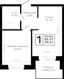 Квартира 35,5 м², 1-комнатная - изображение 1
