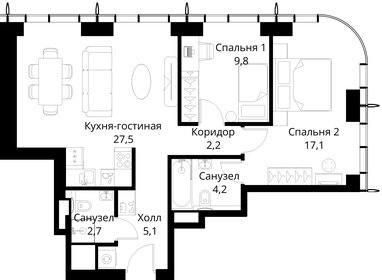 Квартира 68,6 м², 2-комнатная - изображение 2