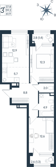 51,1 м², 3-комнатная квартира 8 770 000 ₽ - изображение 27