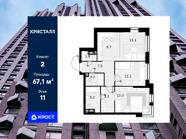 Квартира 67,1 м², 2-комнатная - изображение 1