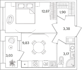 Квартира 32,7 м², 1-комнатная - изображение 1