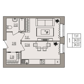 Квартира 34 м², 1-комнатная - изображение 1