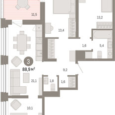 Квартира 88,9 м², 3-комнатная - изображение 3