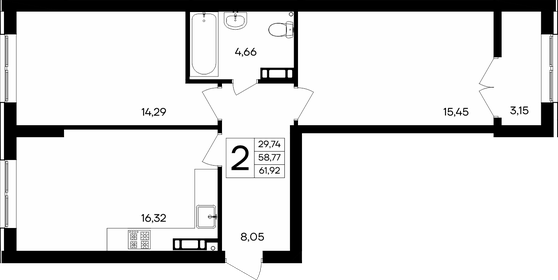 Квартира 61,9 м², 2-комнатная - изображение 1