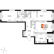 Квартира 88,3 м², 3-комнатная - изображение 1