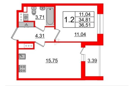 Квартира 36,5 м², 1-комнатная - изображение 2