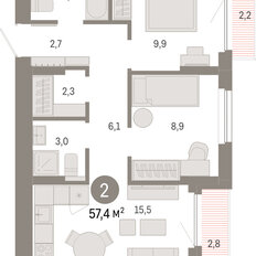 Квартира 57,4 м², 2-комнатная - изображение 3
