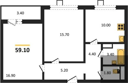 Квартира 59,1 м², 2-комнатная - изображение 1