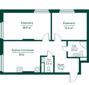 Квартира 63,6 м², 2-комнатная - изображение 1
