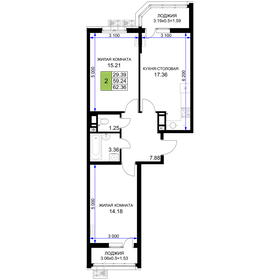 Квартира 62,4 м², 2-комнатная - изображение 1