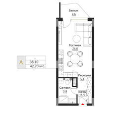 Квартира 42,7 м², студия - изображение 2