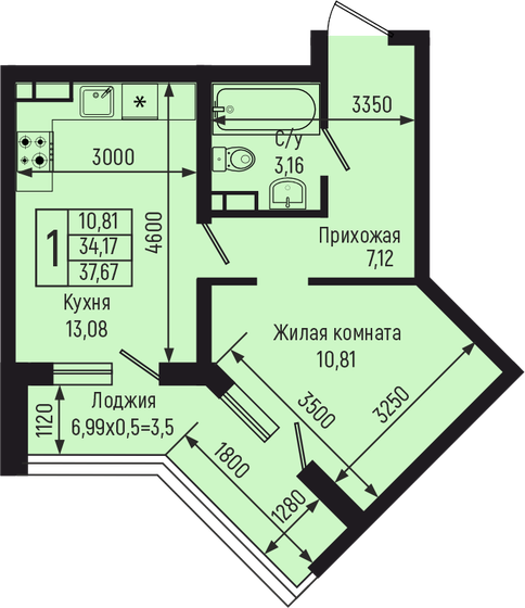 38,3 м², 1-комнатная квартира 9 500 000 ₽ - изображение 44