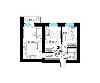 Квартира 57,2 м², 2-комнатная - изображение 1