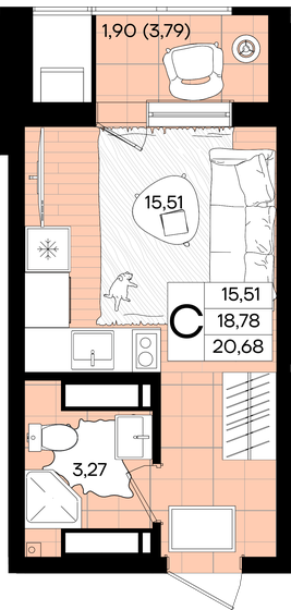 20,7 м², квартира-студия 4 797 760 ₽ - изображение 31