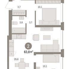 Квартира 63,8 м², 2-комнатная - изображение 3